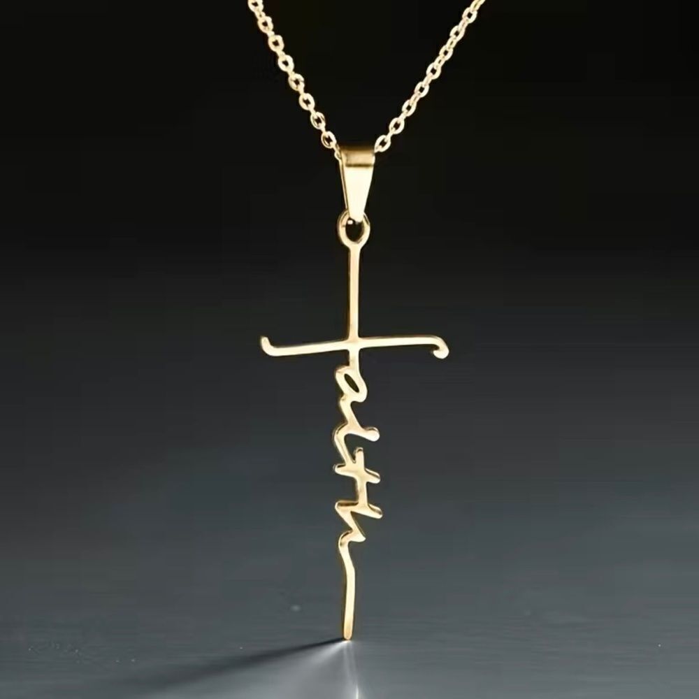 Cross faith necklace, religious prayer pendant, gold, religious, christ